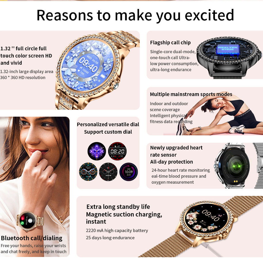 696 nova chamada de dente azul - Watches Ladies Smartwatch avaliação e preço